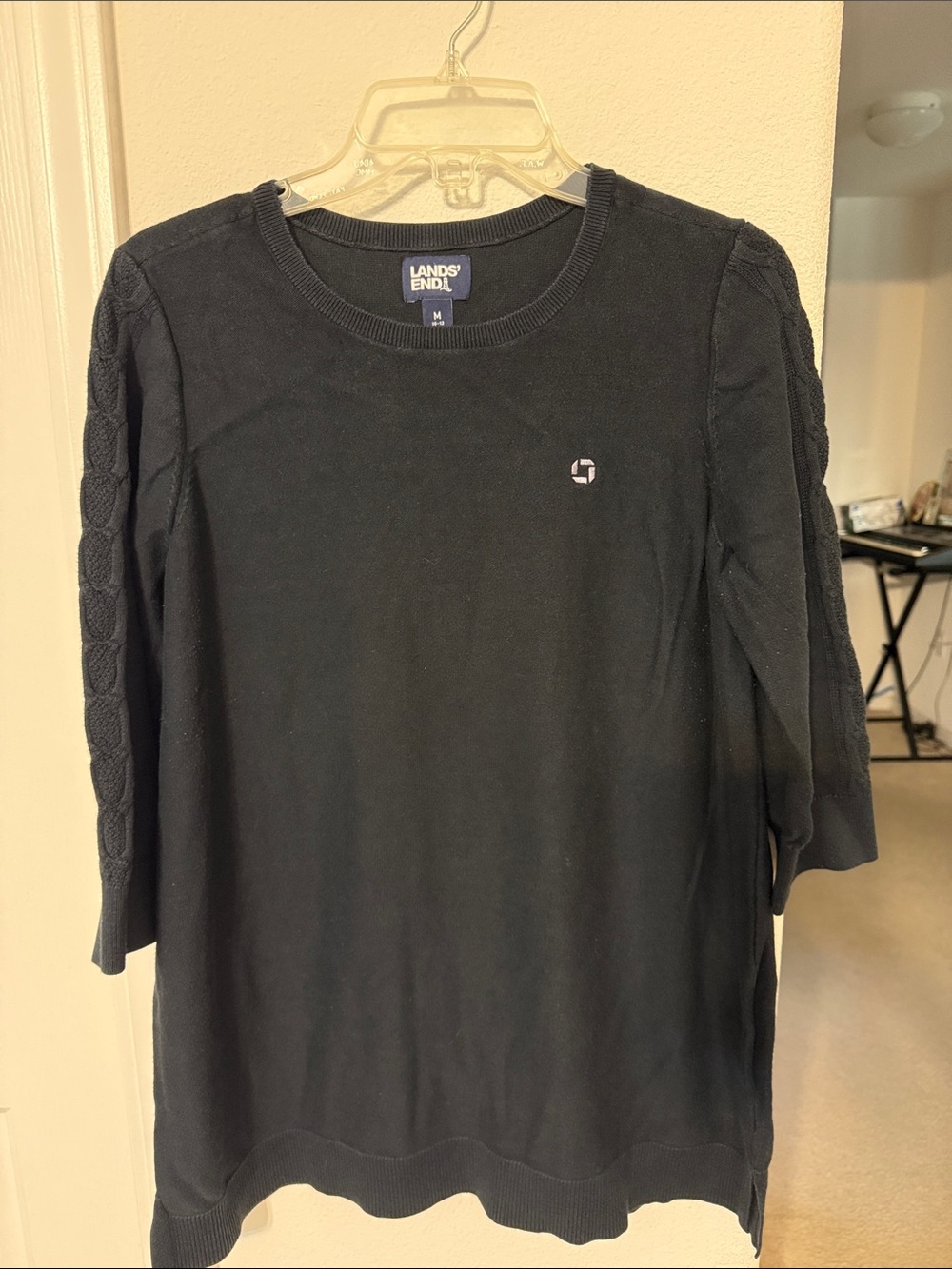 Chase Lands' End Black Knit Sweater with Textured Sleeves
